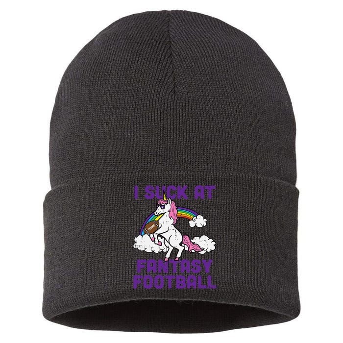 Unicorn I Suck At Fantasy Football Funny FFL Loser Sustainable Knit Beanie