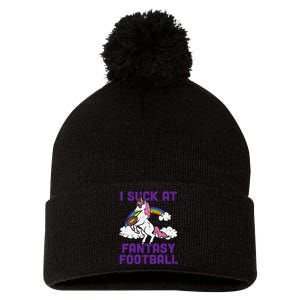 Unicorn I Suck At Fantasy Football Funny FFL Loser Pom Pom 12in Knit Beanie