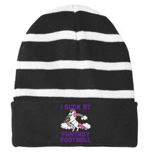 Unicorn I Suck At Fantasy Football Funny FFL Loser Striped Beanie with Solid Band