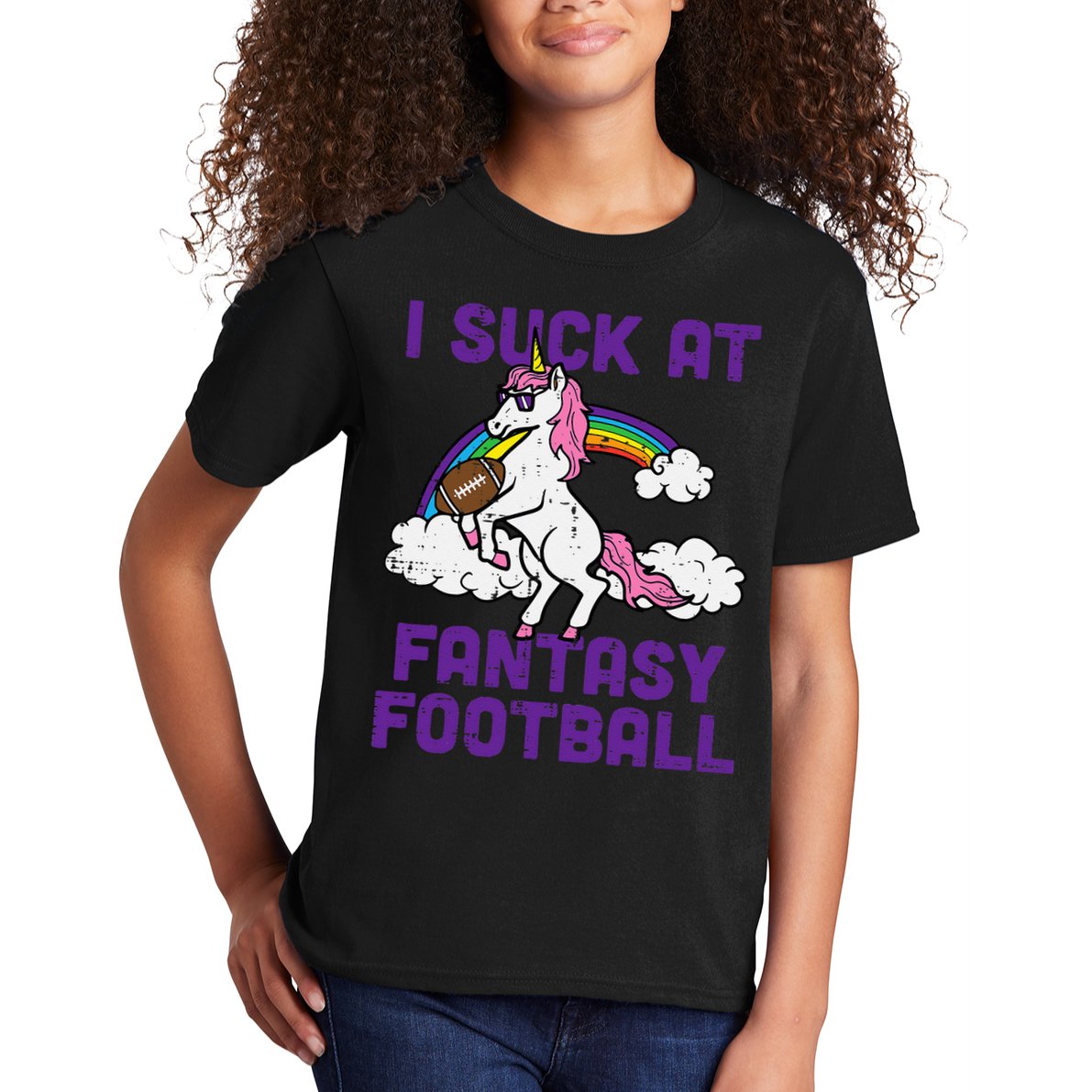 Unicorn I Suck At Fantasy Football Funny FFL Loser Kids T-Shirt