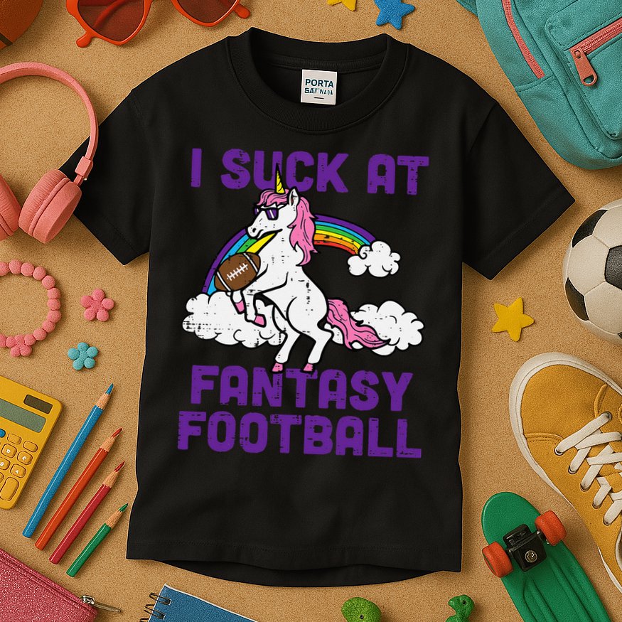 Unicorn I Suck At Fantasy Football Funny FFL Loser Kids T-Shirt
