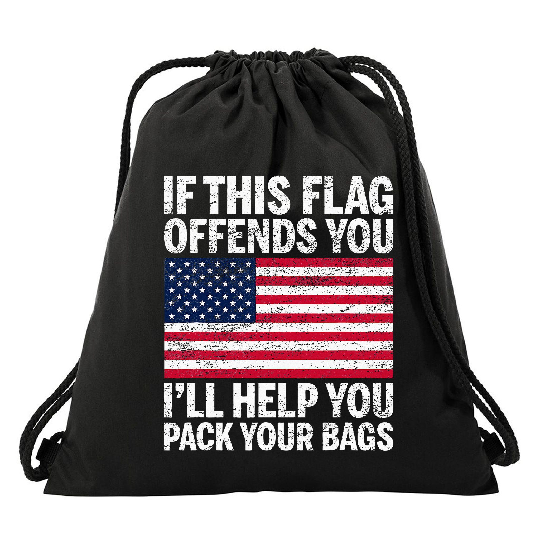 Usa If This Flag Offends You ILl Help You Pack Your Bags Drawstring Bag