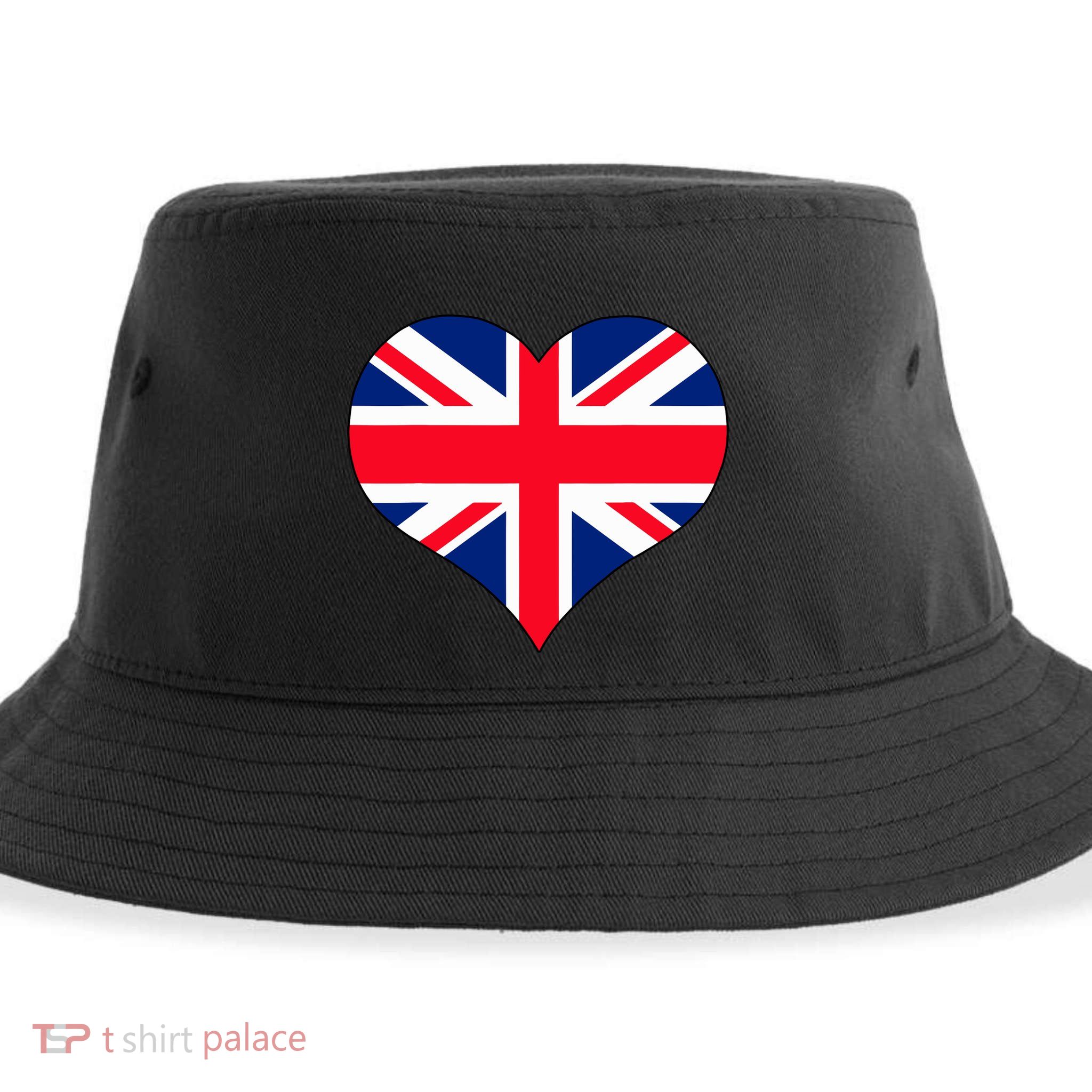 Union Jack British Flag Heart British Isles Sustainable Bucket Hat