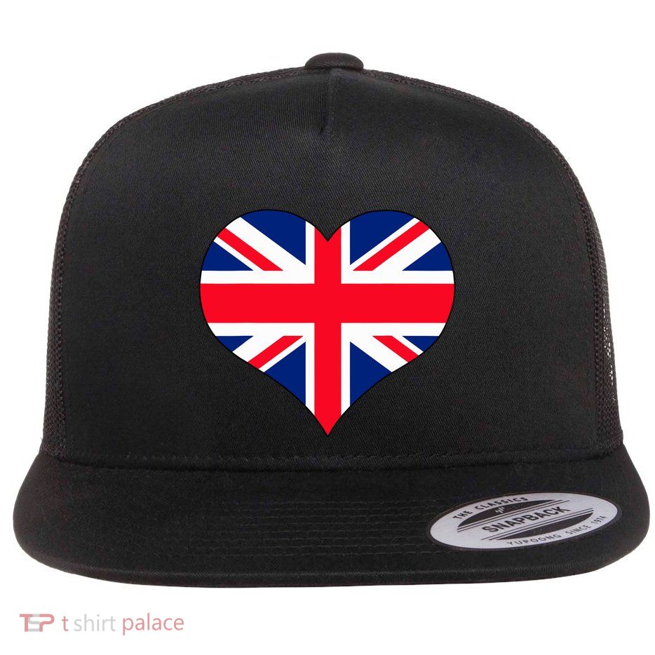 Union Jack British Flag Heart British Isles Flatbill Hat