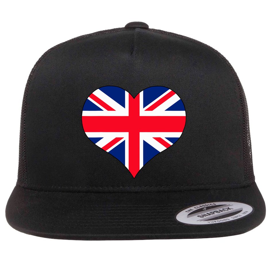 Union Jack British Flag Heart British Isles Flat Bill Trucker Hat