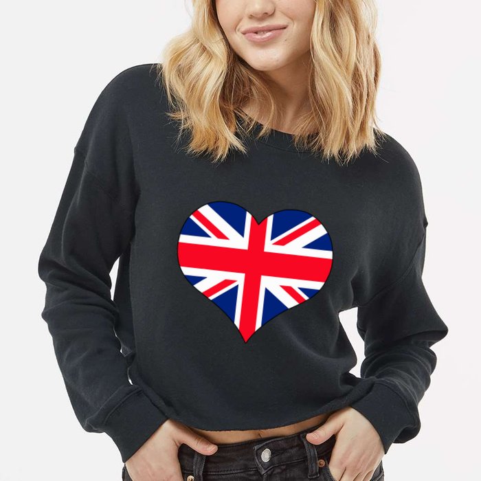 Union Jack British Flag Heart British Isles Cropped Pullover Crew