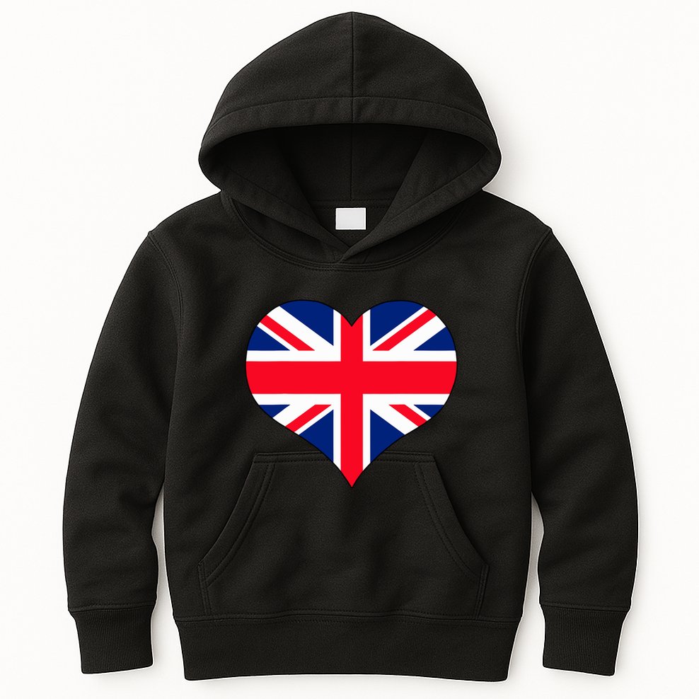 Union Jack British Flag Heart British Isles Kids Hoodie