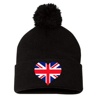 Union Jack British Flag Heart British Isles Pom Pom 12in Knit Beanie
