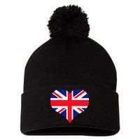 Union Jack British Flag Heart British Isles Pom Pom 12in Knit Beanie
