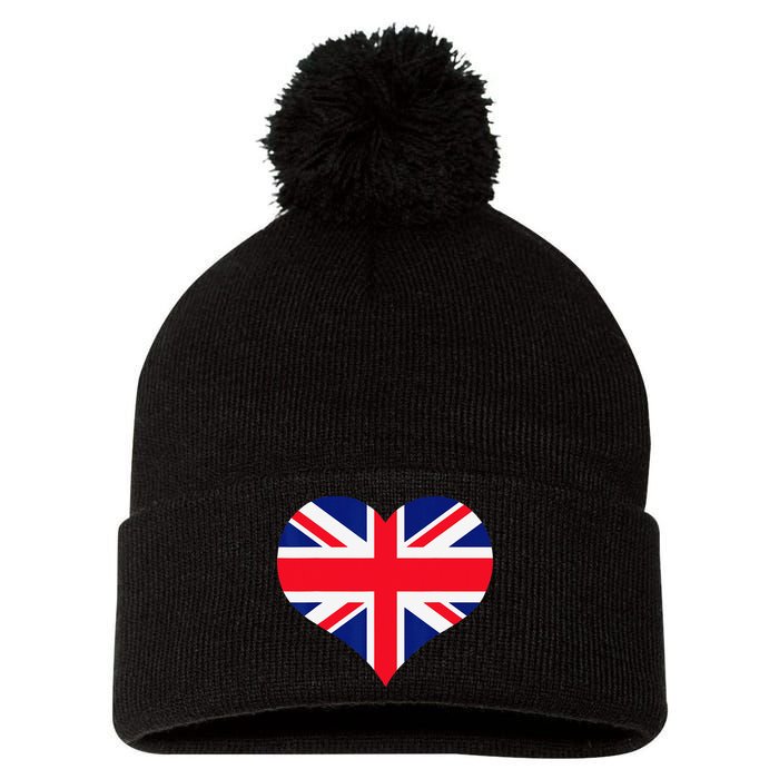 Union Jack British Flag Heart British Isles Pom Pom 12in Knit Beanie