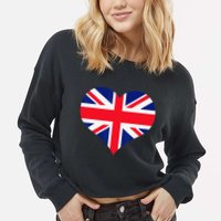 Union Jack British Flag Heart British Isles Cropped Pullover Crew