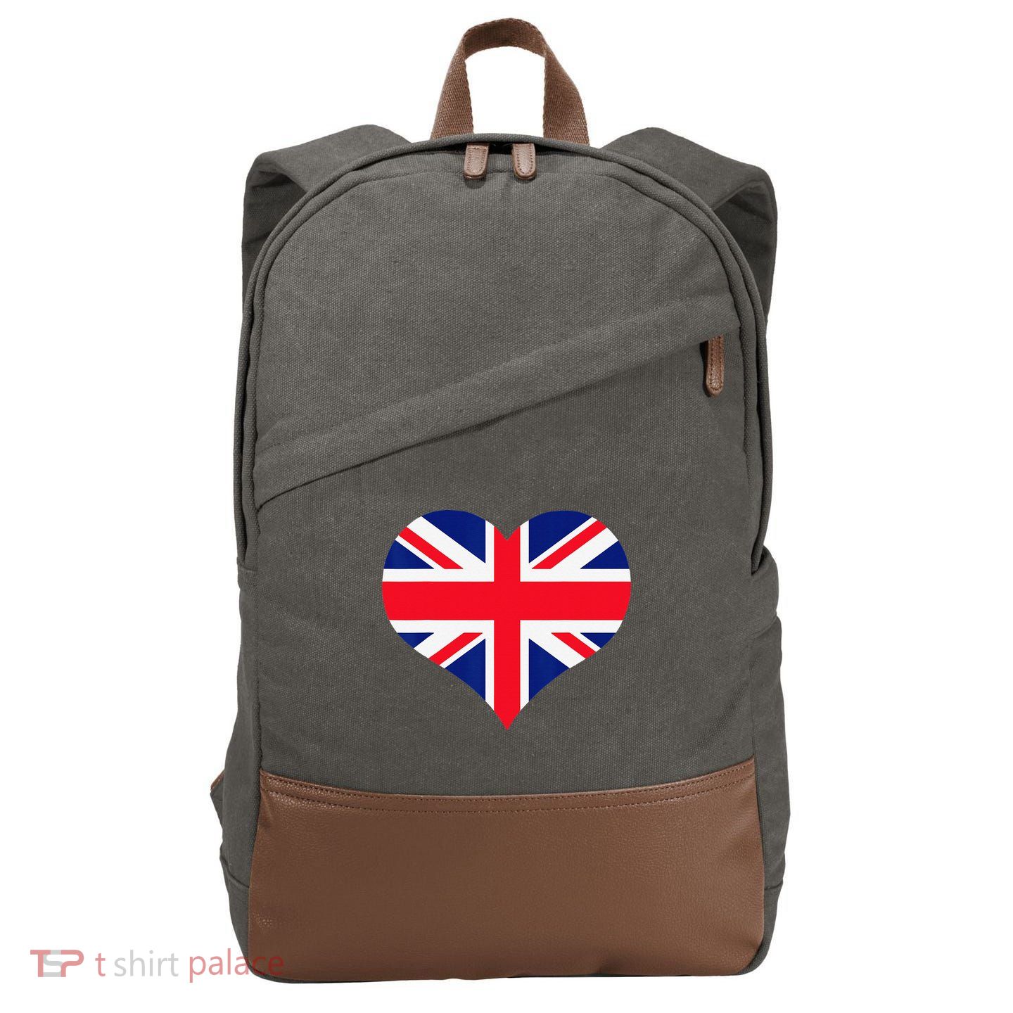 Union Jack British Flag Heart British Isles Cotton Canvas Backpack