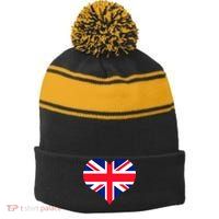 Union Jack British Flag Heart British Isles Stripe Pom Pom Beanie