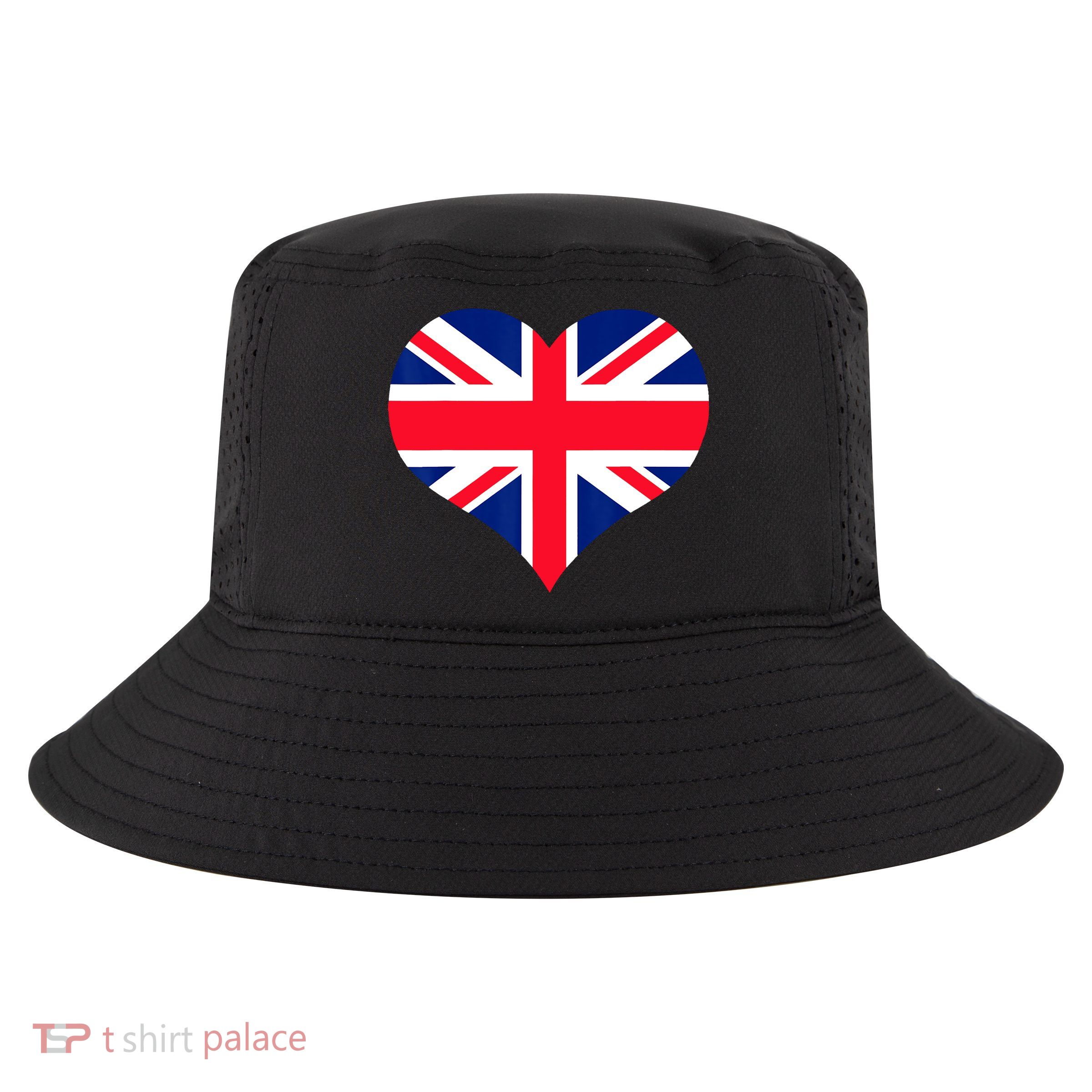 Union Jack British Flag Heart British Isles Cool Comfort Performance Bucket Hat