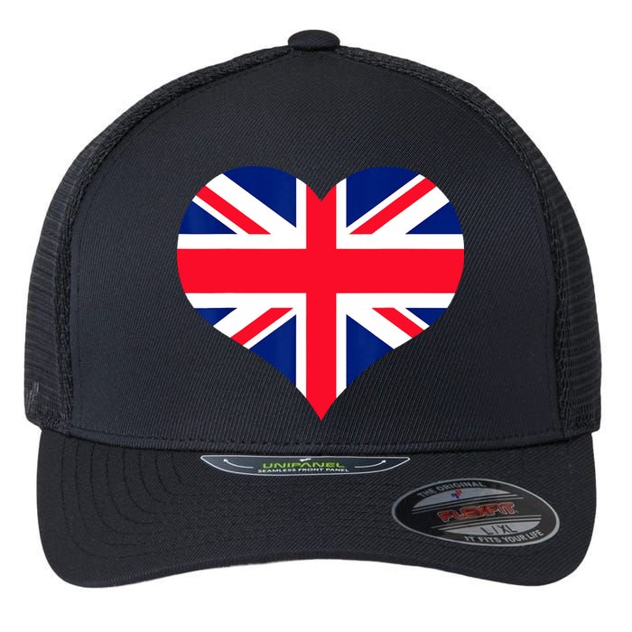 Union Jack British Flag Heart British Isles Flexfit Unipanel Trucker Cap