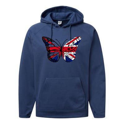 Union Jack Butterfly Butterflies Flag Wings British UK Flag Performance Fleece Hoodie