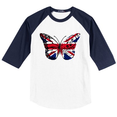 Union Jack Butterfly Butterflies Flag Wings British UK Flag Baseball Sleeve Shirt