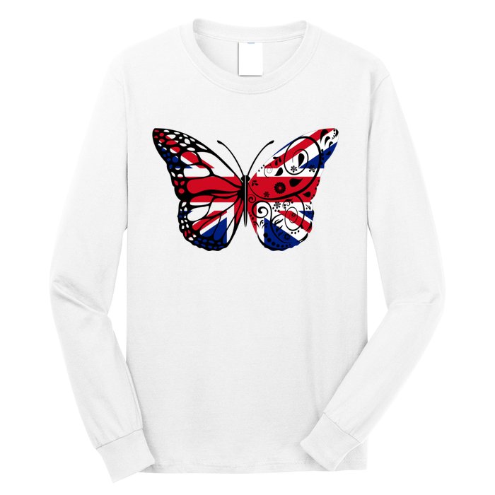 Union Jack Butterfly Butterflies Flag Wings British UK Flag Long Sleeve Shirt