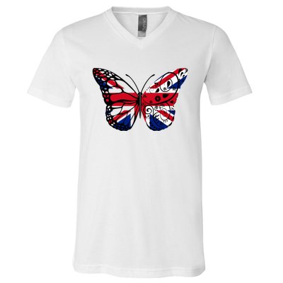 Union Jack Butterfly Butterflies Flag Wings British UK Flag V-Neck T-Shirt