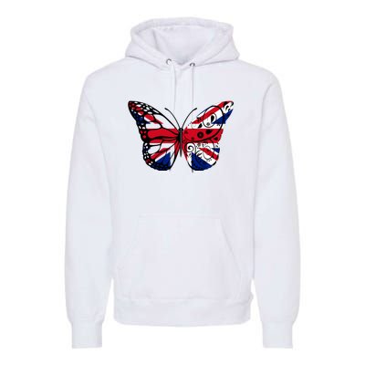 Union Jack Butterfly Butterflies Flag Wings British UK Flag Premium Hoodie