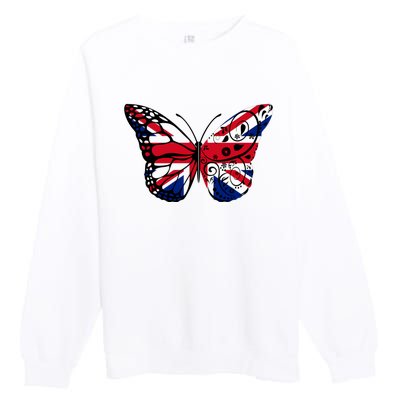 Union Jack Butterfly Butterflies Flag Wings British UK Flag Premium Crewneck Sweatshirt