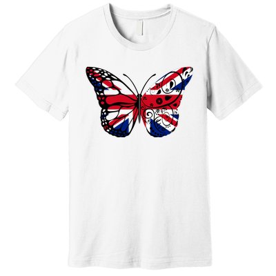 Union Jack Butterfly Butterflies Flag Wings British UK Flag Premium T-Shirt