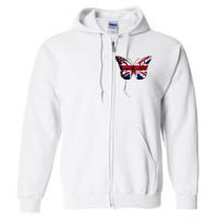 Union Jack Butterfly Butterflies Flag Wings British UK Flag Full Zip Hoodie