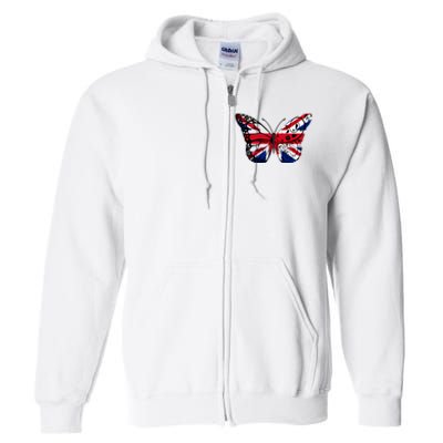 Union Jack Butterfly Butterflies Flag Wings British UK Flag Full Zip Hoodie