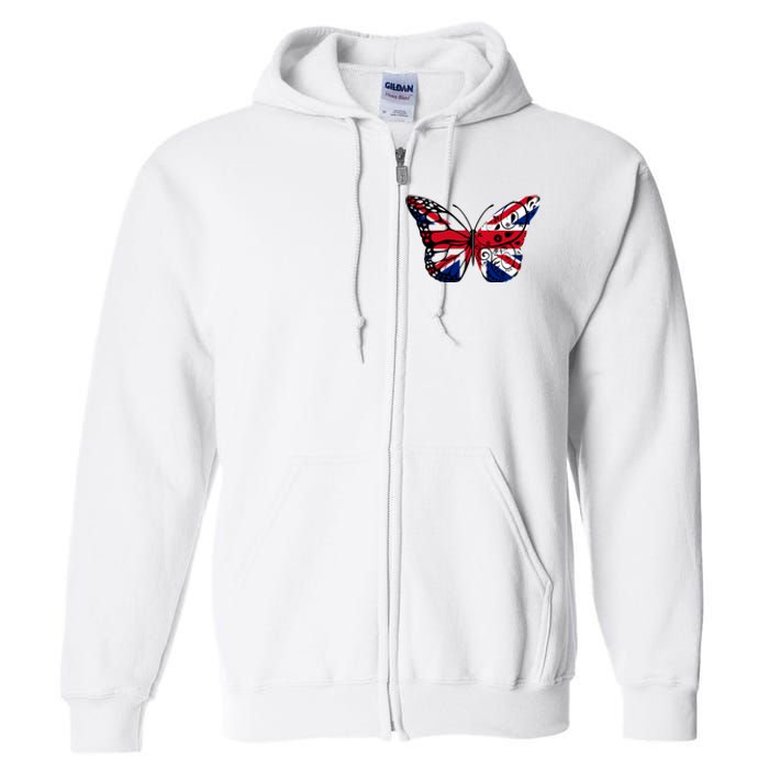 Union Jack Butterfly Butterflies Flag Wings British UK Flag Full Zip Hoodie