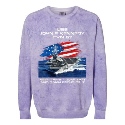 USS John F Kennedy CV 67 Aircraft Carrier Veteran USA Flag Colorblast Crewneck Sweatshirt