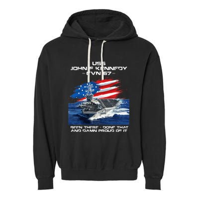 USS John F Kennedy CV 67 Aircraft Carrier Veteran USA Flag Garment-Dyed Fleece Hoodie