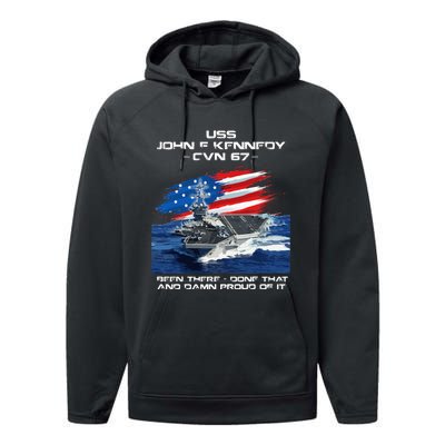 USS John F Kennedy CV 67 Aircraft Carrier Veteran USA Flag Performance Fleece Hoodie