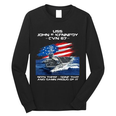 USS John F Kennedy CV 67 Aircraft Carrier Veteran USA Flag Long Sleeve Shirt