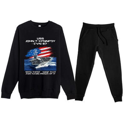 USS John F Kennedy CV 67 Aircraft Carrier Veteran USA Flag Premium Crewneck Sweatsuit Set