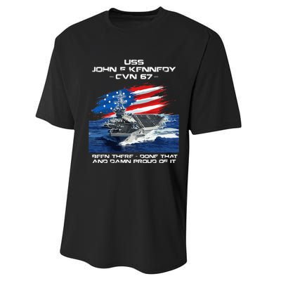 USS John F Kennedy CV 67 Aircraft Carrier Veteran USA Flag Performance Sprint T-Shirt