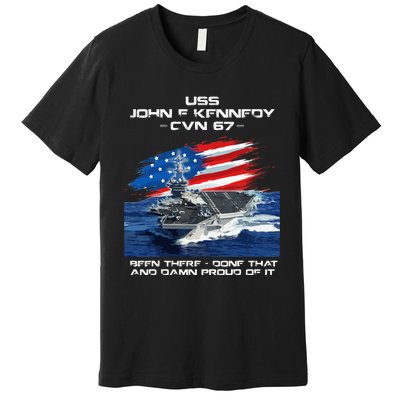 USS John F Kennedy CV 67 Aircraft Carrier Veteran USA Flag Premium T-Shirt