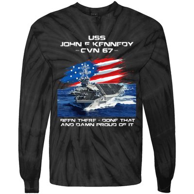 USS John F Kennedy CV 67 Aircraft Carrier Veteran USA Flag Tie-Dye Long Sleeve Shirt