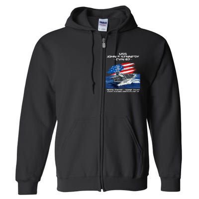 USS John F Kennedy CV 67 Aircraft Carrier Veteran USA Flag Full Zip Hoodie