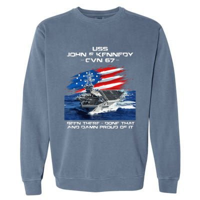 USS John F Kennedy CV 67 Aircraft Carrier Veteran USA Flag Garment-Dyed Sweatshirt