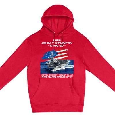 USS John F Kennedy CV 67 Aircraft Carrier Veteran USA Flag Premium Pullover Hoodie