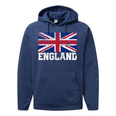 Union Jack Flag Uk England United Kingdom Roots Gift Performance Fleece Hoodie