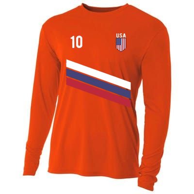 USA Jersey Soccer, Retro 10 American Football USA Soccer Cooling Performance Long Sleeve Crew