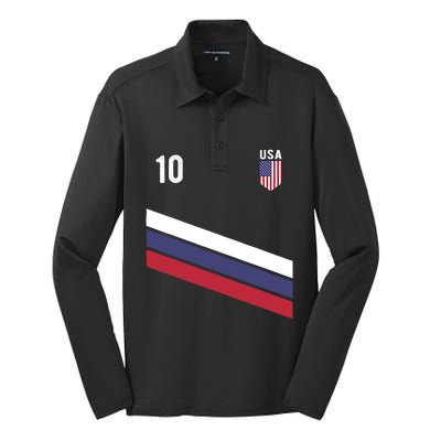 USA Jersey Soccer, Retro 10 American Football USA Soccer Silk Touch Performance Long Sleeve Polo