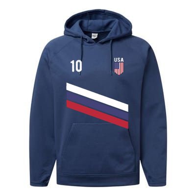 USA Jersey Soccer, Retro 10 American Football USA Soccer Performance Fleece Hoodie