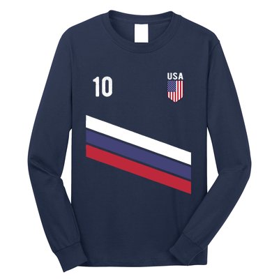 USA Jersey Soccer, Retro 10 American Football USA Soccer Long Sleeve Shirt