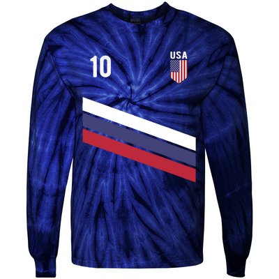 USA Jersey Soccer, Retro 10 American Football USA Soccer Tie-Dye Long Sleeve Shirt