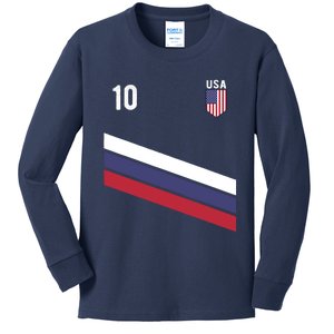 USA Jersey Soccer, Retro 10 American Football USA Soccer Kids Long Sleeve Shirt