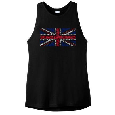 Union Jack With City Called Word Art Gift Ladies PosiCharge Tri-Blend Wicking Tank