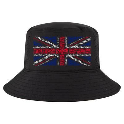 Union Jack With City Called Word Art Gift Cool Comfort Performance Bucket Hat