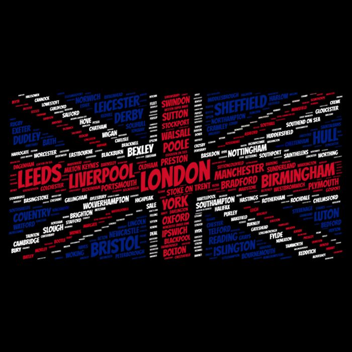 Union Jack With City Called Word Art Gift Cooling Performance Crew T-Shirt